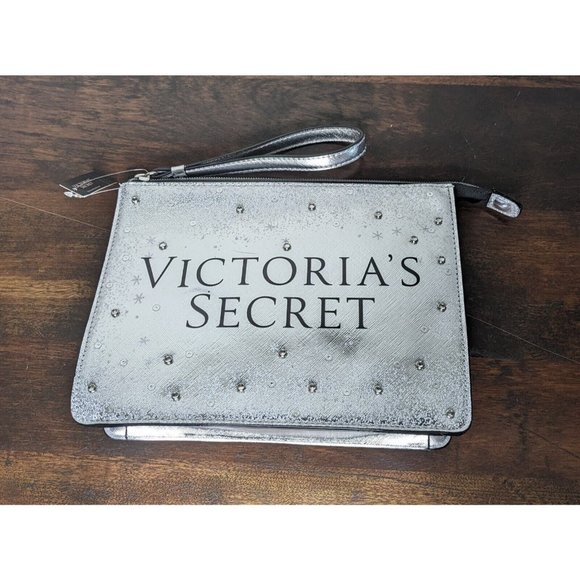 VICTORIA'S SECRET SILVER METALLIC BEAUTY SPARKLY MAKEUP BAG COSMETIC POUCH - Picture 4 of 8